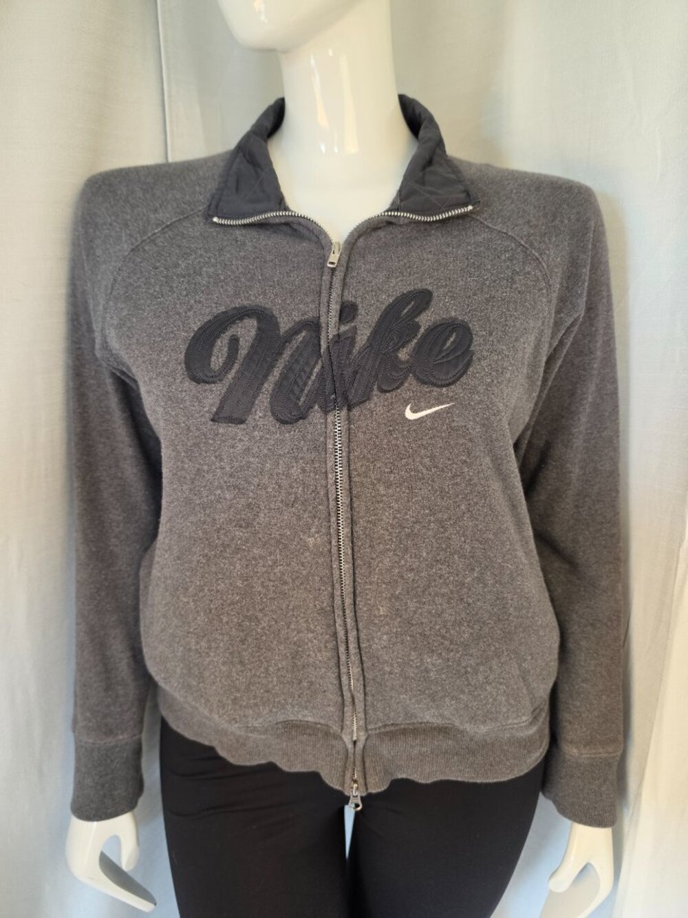 Nike 80% Cotton Blend Dark Gray Zipper Front Sweat Jacket with Swoosh Size XL